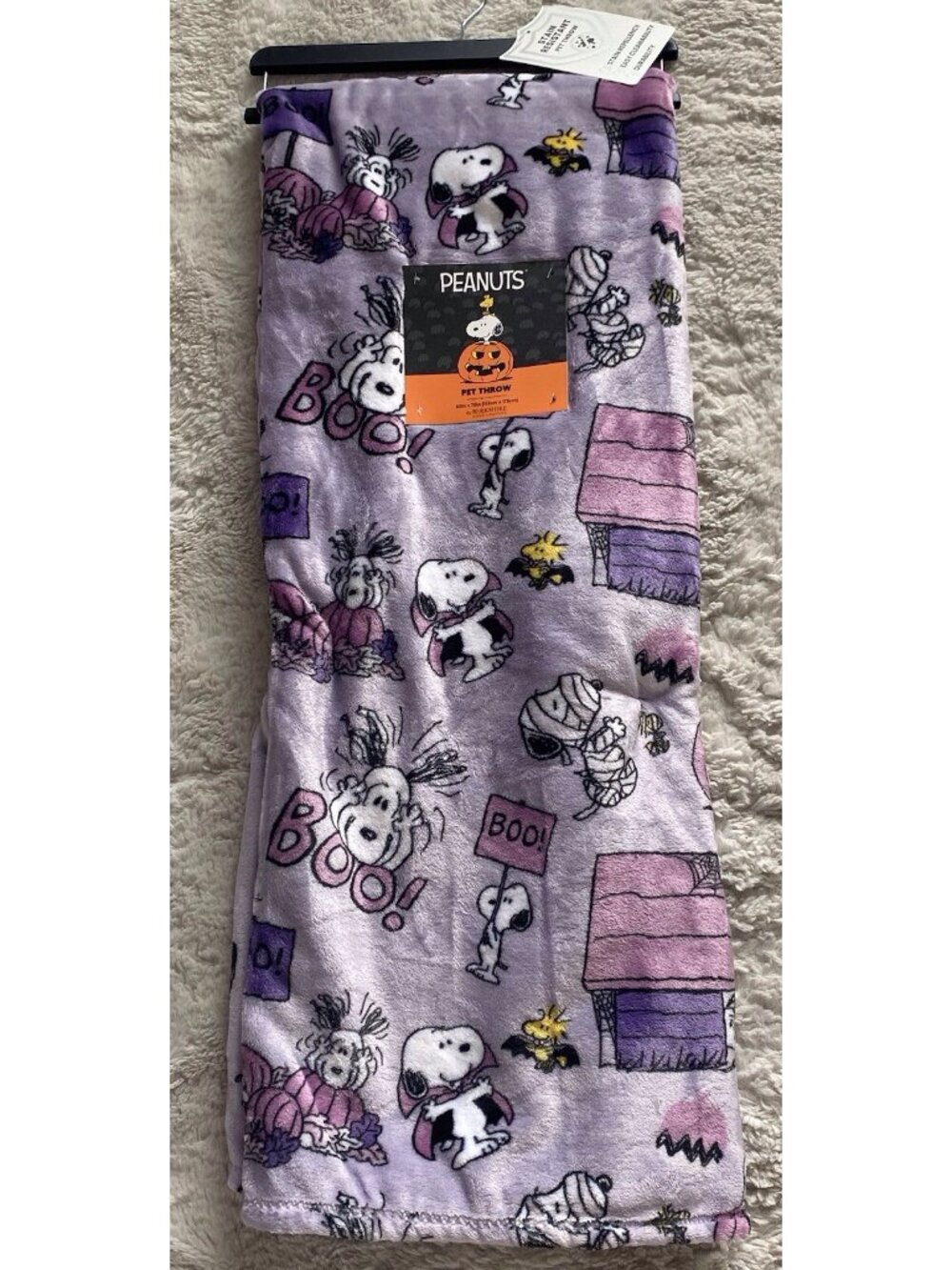 Peanuts Snoopy Woodstock Halloween BOO Throw Blanket 60" x 70" Purple Mummy NEW